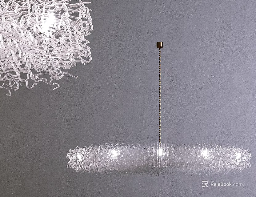 Modern White Wavy Transparent Spiral Crystal Chandelier With Decorative Illuminated Glass 3d model 