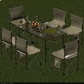 Outdoor Foldable Dining Set With White Chairs Fruits And Glass Cups On Grass