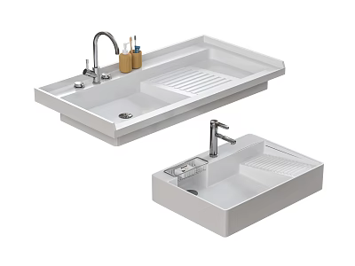 Modern White Ceramic Washbasin With Chrome Faucet And Drainage Area Design 3d model
