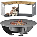 Garden Decor Metal Round Fire Pit With Stacked Firewood Logs For Outdoor Use