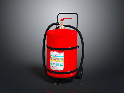 Building Fire Safety Equipment Red Wheeled Fire Extinguisher With Instruction Label 3d model
