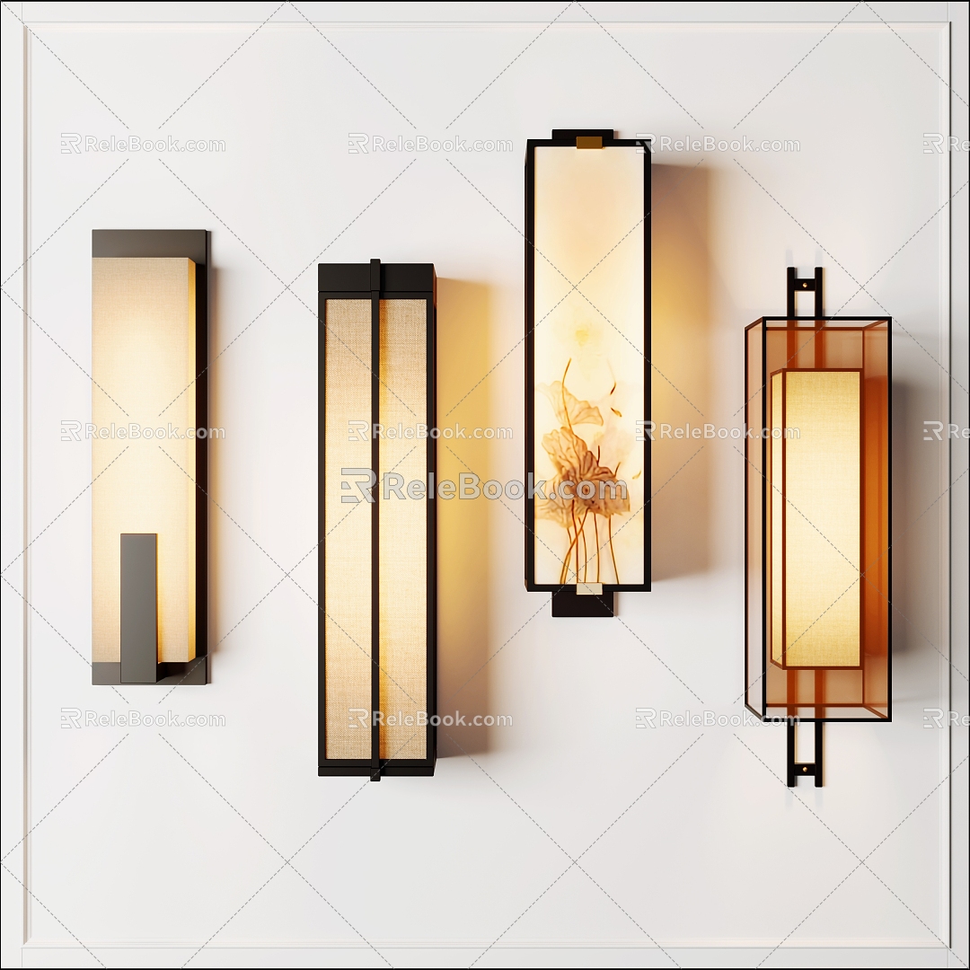 New Chinese style wall lamp combination 3d model