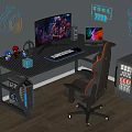 Modern E-sports Table and Chair E-sports Room Computer Table and Chair Cyberpunk Computer Ornaments Combination Computer Chair Computer Host Monitor Speaker Computer Peripherals 3d model
