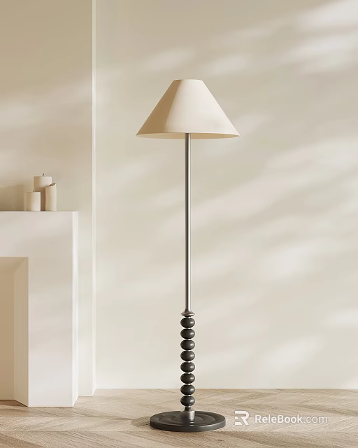 Minimalist Floor Lamp With Beige Lampshade And Black Pole In Modern Interior 3d model 