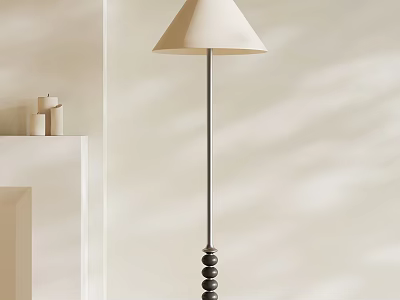 Minimalist Floor Lamp With Beige Lampshade And Black Pole In Modern Interior 3d model
