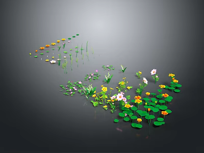 Aquatic Plants with Yellow and White Flowers Green Floating Leaves and Slender Stems 3d model