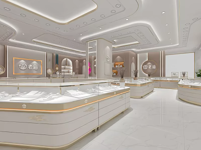 Luxurious Modern Jewelry Store Interior Design With Glass Showcases And Warm Lighting And Polished Floors 3d model