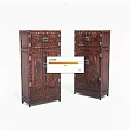 Pair of Carved Wooden Cabinets with Intricate Patterns and Dark Wood Finish
