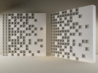 Stylish Modern White Room Divider Featuring Geometric Hollow Square Design For Interior Spaces 3d model