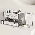Coffee Machine On White Kitchen Counter With Cups Plates Coffee Guide Frame And Coffee Beans Bowl
