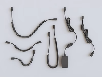 Essential Doorbell Accessories Set With Coiled Connecting Cables And Power Adapter 3d model