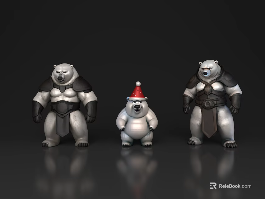 Reptile Toy Figurines Set Featuring Three Characters Middle One Wearing Santa Hat 3d model 