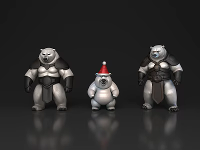 Reptile Toy Figurines Set Featuring Three Characters Middle One Wearing Santa Hat 3d model