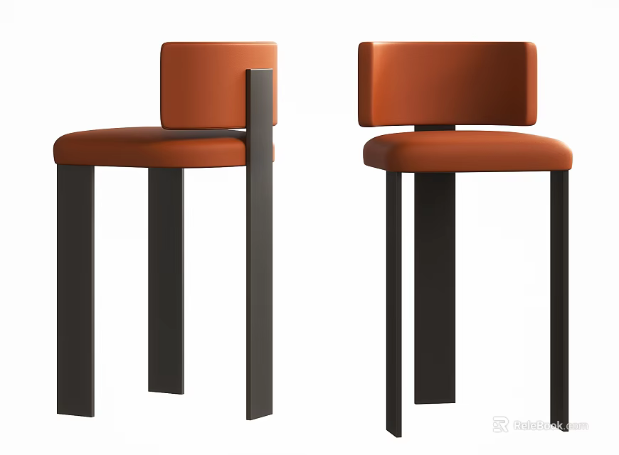 Modern Orange Upholstered Bar Stools With Black Metal Legs And Sleek Design 3d model 