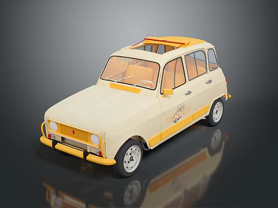 Cream And Yellow Vintage Car With Retro Roof Rack White Wheels And Classic Design 3d model