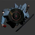 Ancient Warrior in Traditional Blue Robe Feathered Hat Holding Spear and Creature Decorated Shield