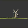Wooden Windmill With Spinning Blades On Square Green Grass Lawn