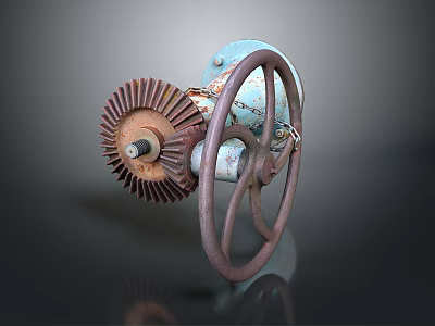 Blue Rusty Hardware Tool With Gear Wheel And Mechanical Metal Parts 3d model