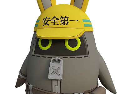 Cartoon Game Character In Yellow Rabbit Ear Hat Safety First Text Yellow Eyes Chest X Badge 3d model