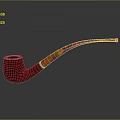 Handcrafted Tobacco Pipe With Red And Yellow Striped Surface And Curved Long Stem