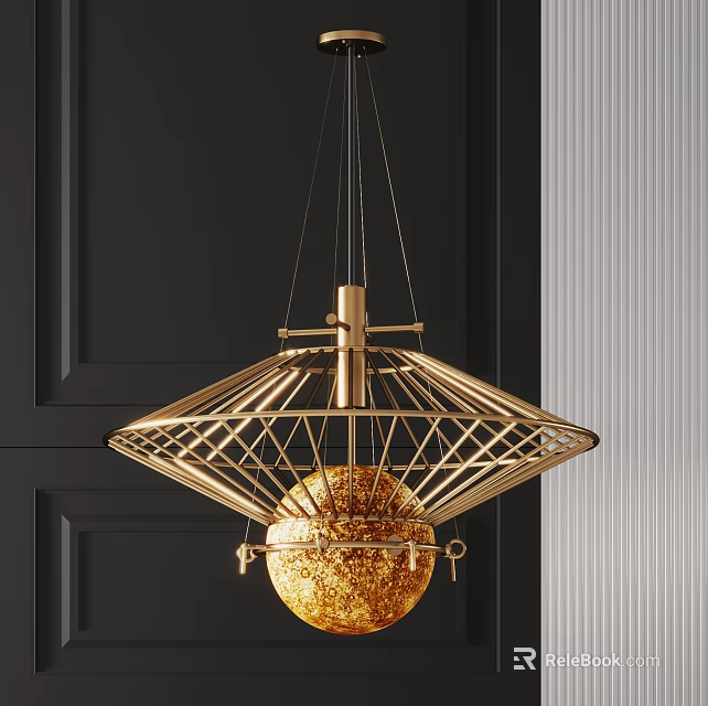 Modern Interior Gold Geometric Pendant Light With Decorative Hanging Sphere Design 3d model