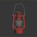 Red Vintage Kerosene Lamp With Metal Frame And Glass Shade Classic Design