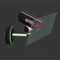 Long Span Surveillance Camera With Red Lens And Blue Scanning Lines For Security Monitoring