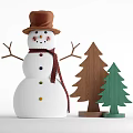 Snowman With Brown Hat Red Scarf Stick Arms And White Body Design