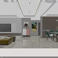 Elegant Modern Living and Dining Room Interior With Sofa Dining Table Chairs And Pendant Lights