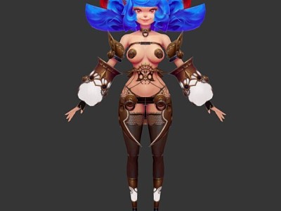 Blue-haired girl sexy 3d model