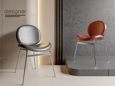 Modern Designer Dining Chairs Gray and Red Leather Seats with Metal Legs in Contemporary Space 3d model
