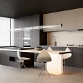 Modern Kitchen Interior Design With Island Countertop Cabinets And Dining Chairs 3d model