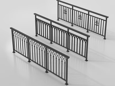 Set of Three Decorative Metal Railings With Ornate Balusters And Intricate Patterns 3d model
