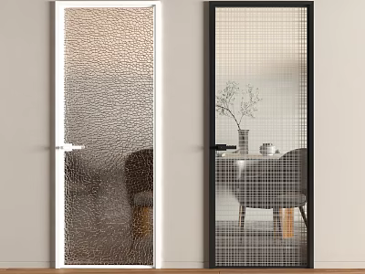 Hinged Doors with Textured and Grid Glass in White and Black Frames for Interior Spaces 3d model