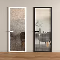 Hinged Doors with Textured and Grid Glass in White and Black Frames for Interior Spaces