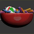 Assorted Colorful Inflatable Beach Toys And Tubes In Red Container