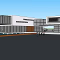 Modern Architectural Design With Large Glass Windows White Structure Green Lawn Trees And Fence