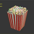 Corn Plant Based Popcorn In Red And White Striped Bucket On Gray Background 3d model