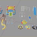 Colorful Playground Equipment With Inflatable Castles Slides Swings Climbing Frames And Rotary Rides