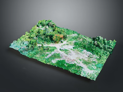 Lush Green Vegetation In 3D Terrain Model With Natural Landscape Elements 3d model