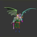 Dragon Winged Character With Red Hair White Shirt Green Apron Glowing Staff And Hammer