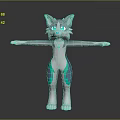 Cartoon Game Movie Character With Blue Gray Fur Teal Patterns White Belly And Necklace