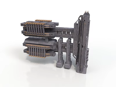 Industrial Style Building Structure With Multi Level Metal Modules And Support Pillars 3d model