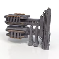 Industrial Style Building Structure With Multi Level Metal Modules And Support Pillars