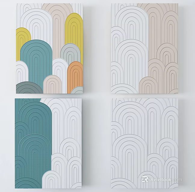 Abstract Wall Art Featuring Curved Patterns In Pastel Tones For Modern Decor 3d model 