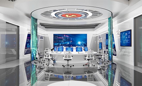 Modern Monitoring Room Science and Technology Exhibition Hall Command Room 3d model