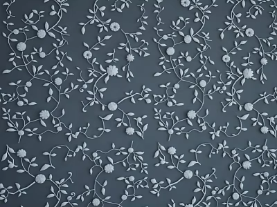 Gray Wall Featuring White Vine And Flower Decorative Pattern Design Details 3d model