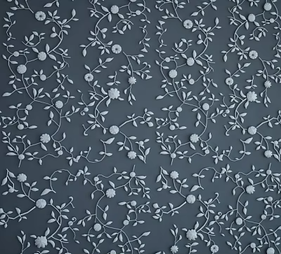 Gray Wall Featuring White Vine And Flower Decorative Pattern Design Details 3d model