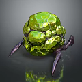 Green Spherical Object With Gemstone Texture And Purple Legs