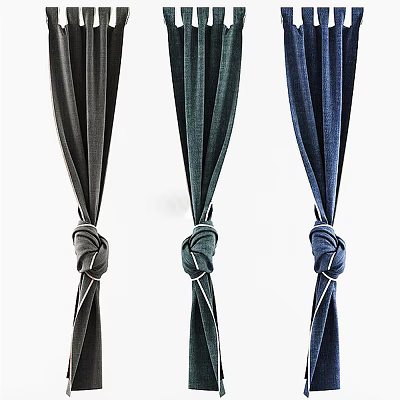 Stylish Three Colored Curtains With Decorative Knots For Home Interior Windows 3d model